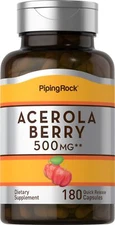 Acerola Berry Extract | 500mg | 180 Capsules | Non-GMO | by Piping Rock