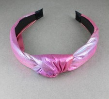 Pink turban knot headband fabric covered head band grip teeth iridescent shiny