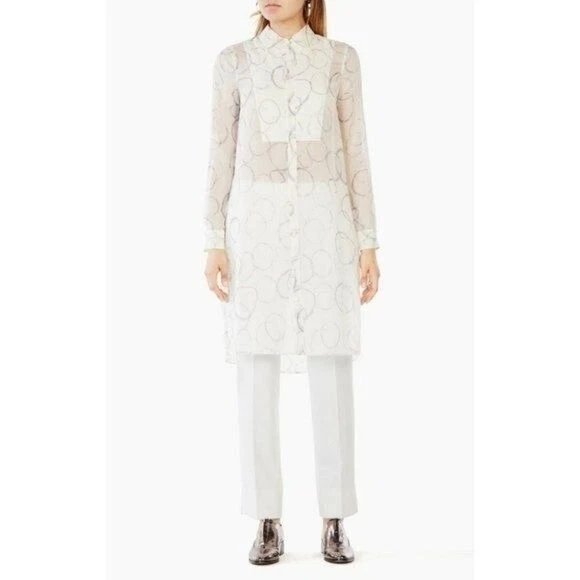 Blusa túnica artística BCBGMaxazria para mujer pequeña 100 % seda semi transparente con botones Foto 2 de 4