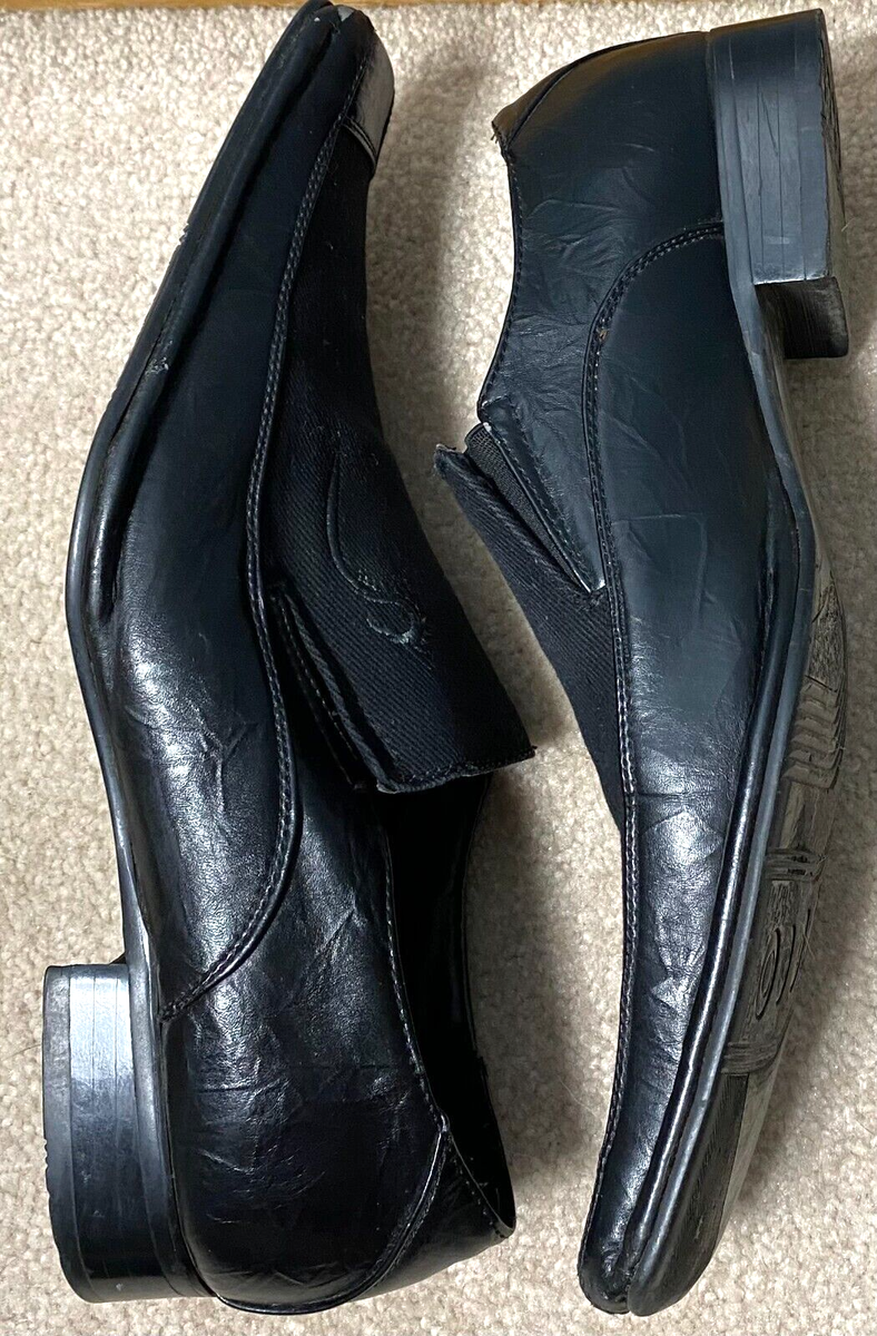 B&W Classic Black Leather Embroidered Square Toe Slip On  display picture 3