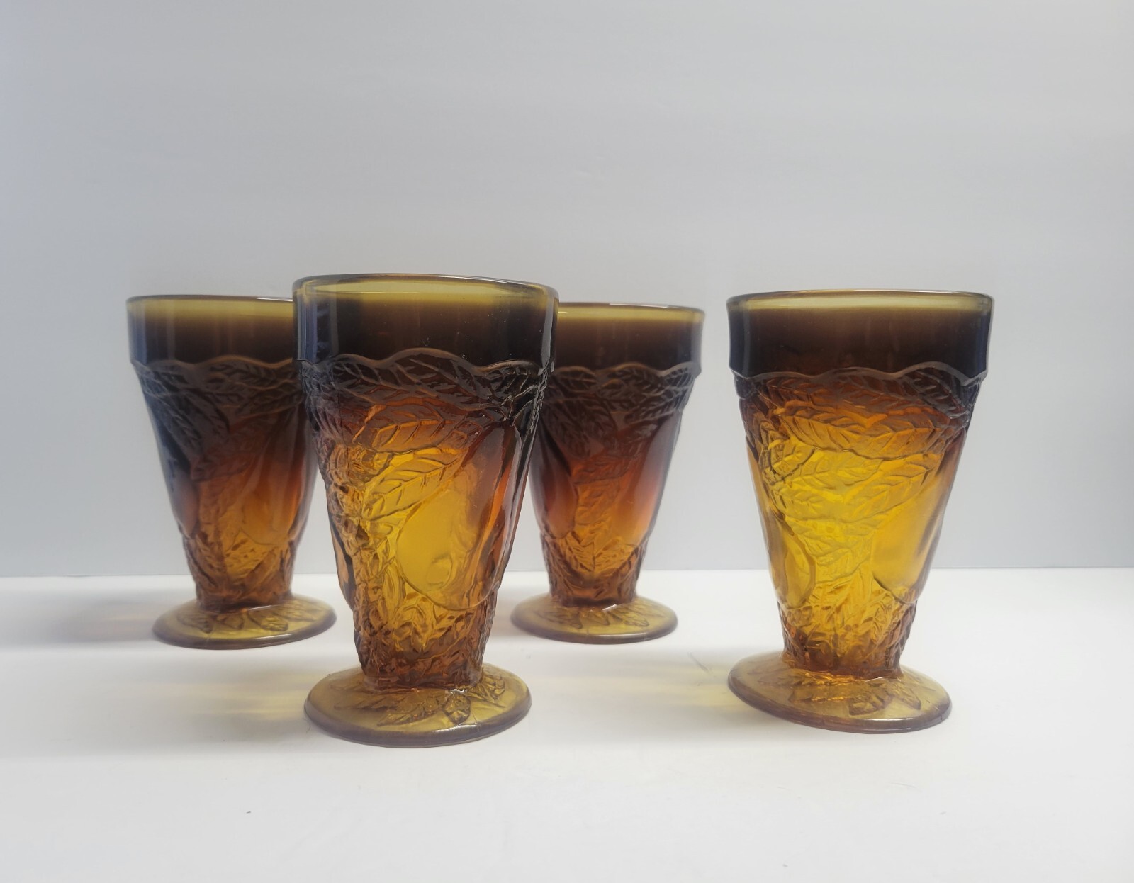 Vintage Glass Set of (4) Indiana Dark Amber Sweet Pear Footed eBay