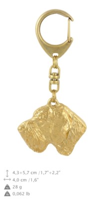 German Wirehaired Pointer - gold plated keyring with image of a dog, Art Dog USA