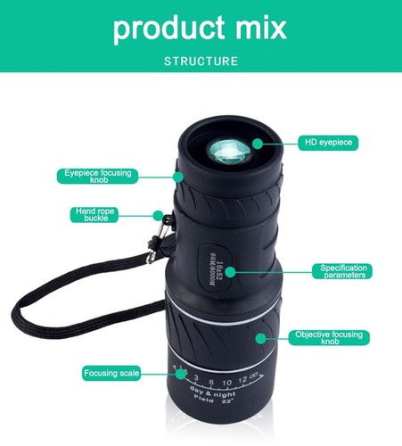40X60 Monocular Binoculars with Night Vision BAK7 Prism High Power Waterproof - Picture 5 of 8