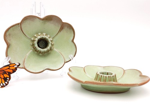 Frankoma Pottery Candle Holders - Taper Prairie Green - Oklahoma - Picture 10 of 17
