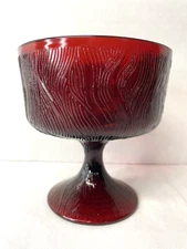 Vintage Royal Ruby Hoosier Glass Pedestal Foot Compote Dish Mid-Century New