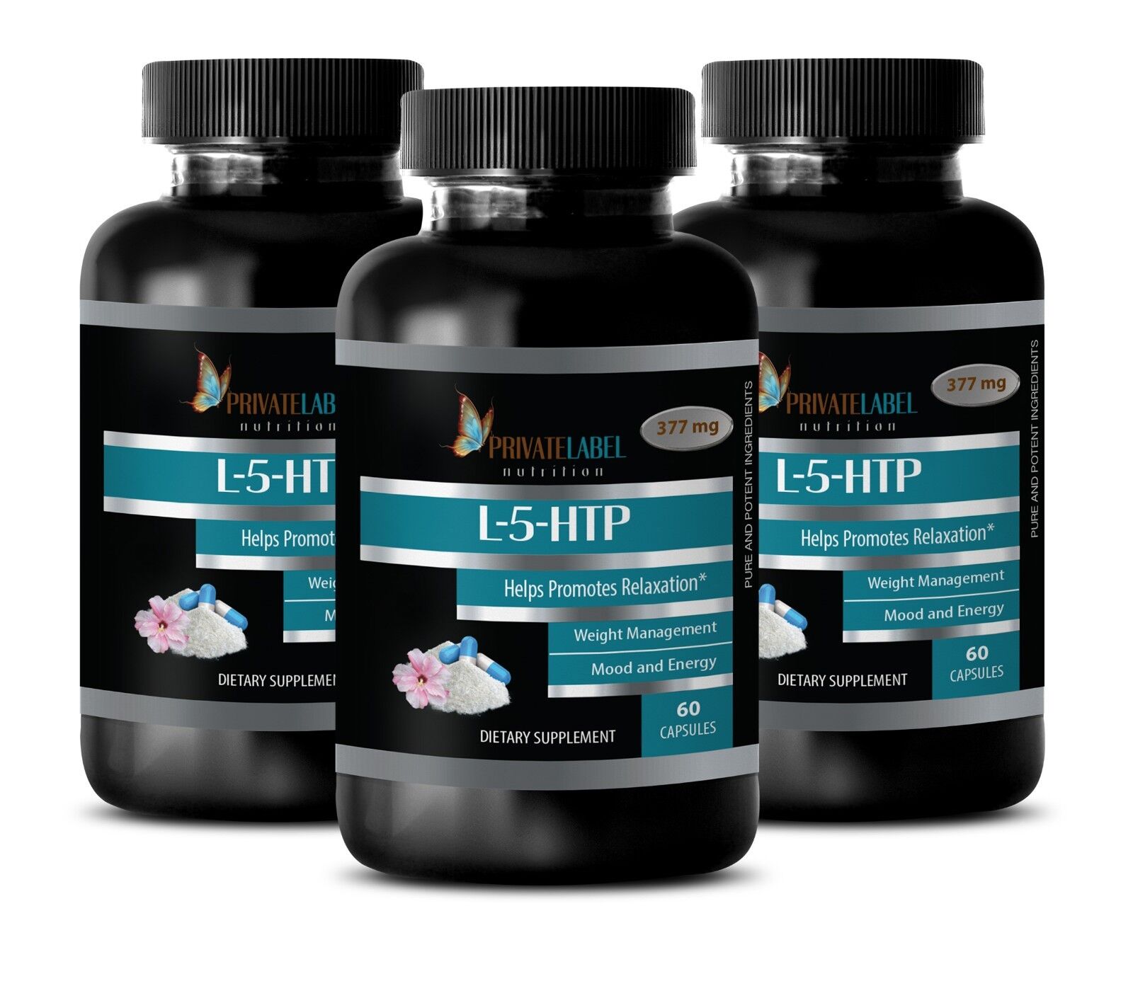 Extracto en polvo de 5 hp - L-5-HTP 377 mg - Soporte cerebral para dormir bien por la noche - 3 botellas