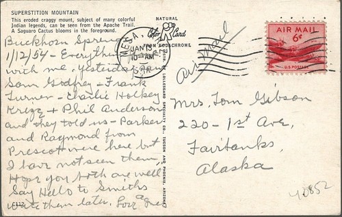 US Airmail Cover Mesa Arizona to Fairbanks AK 1954 Superstition Mts Apache Trail - Picture 3 of 3