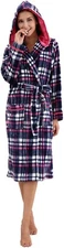 RH Women's Plaid Hooded Shawl Robe Sleepwear Dressing Bath Housecoat NRHW2714