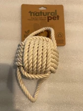 Natural Pet Rope Ball Tug - New Dog Toy Teething Fetch Interactive Play DURABLE