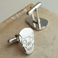 Solid Die Hard Rocker Bikers Style Skull Face In 925 Sterling Silver Cufflinks