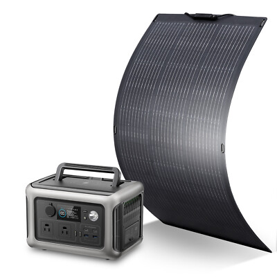 600W Portable Power Station Generator  LiFePO4 Battery 100W Flexable solar panel