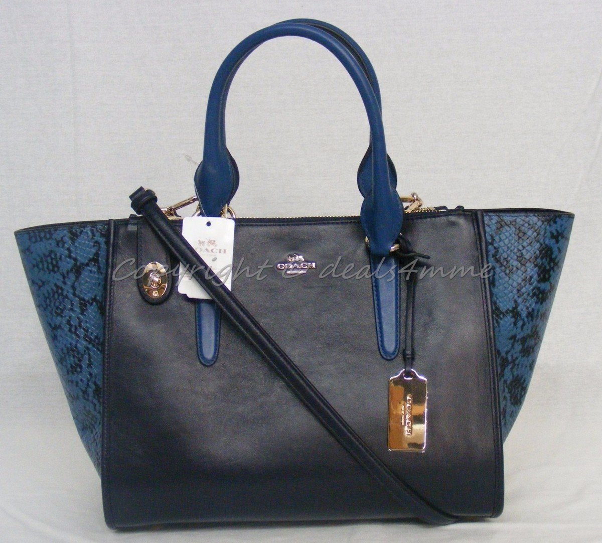 NWT Coach Crosby Carryall. Colorblock Exotic Embossed Leather Navy