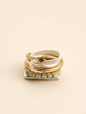 LUCKY BRAND Set of 7 Gold & Silver Tone Stackable Ring Bands Multi Size NWT