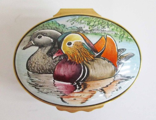 Vintage Emaille Schatulle Halcyon Days Mandarinen Enten Aix Galericulata 80er Jahre
