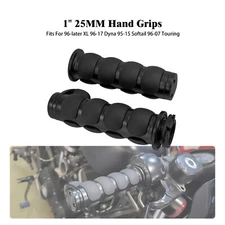 Black 1" Motorcycle Non-Slip Rubber Hand Grips For Harley Honda Yamaha Kawasaki