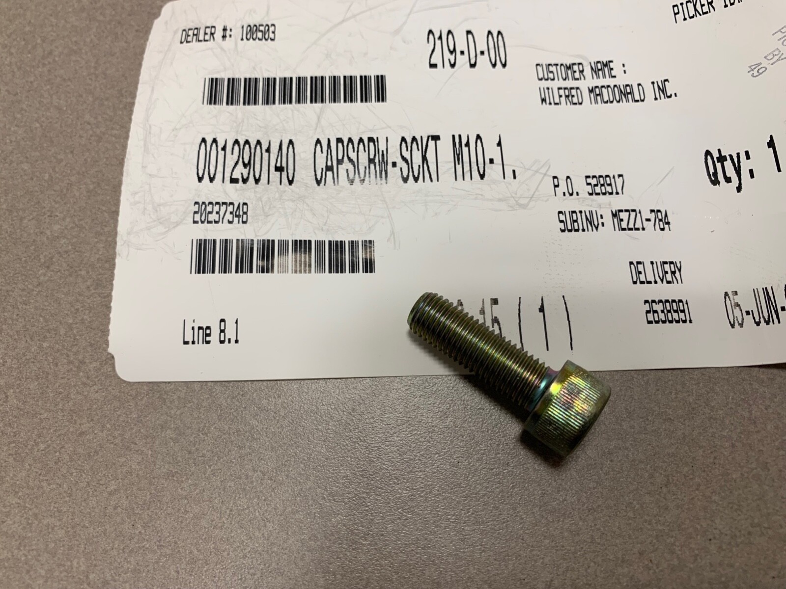 NOS Cushman 1290140 Cap Screw M10-1.25-30 Grade 12.9 Thumb Socket 
