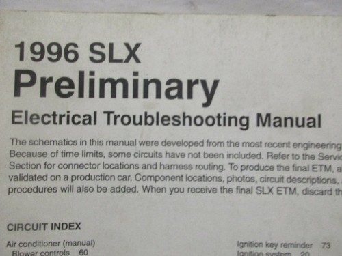 1996 ACURA SLX PRELIMINARY ELECTRICAL TROUBLESHOOTING SERVICE MANUAL - Picture 2 of 5