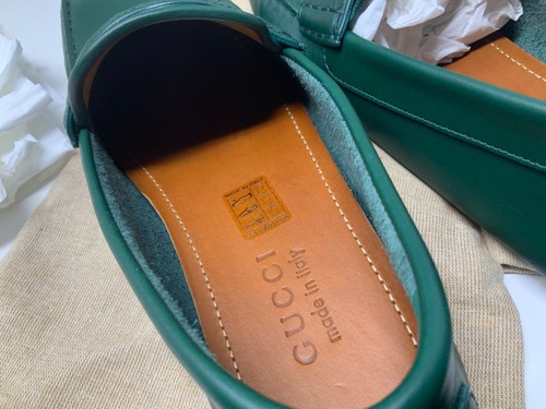 GUCCI INTERLOCKING G LOGO Green Leather Men's DRIVER Loafer Shoes Size 8.5 - Picture 9 of 15