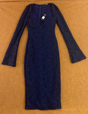 Fashion Nova Womens Size Medium Navy Lace Marianna Long Sleeve Midi Dress NWT