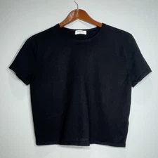 ARITZIA BABATON Women's Knit Light Sweater Black Crop Top Round Neck Size Large