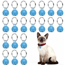 20Set 18mm Cat Bells, Copper Bells for Collars with Key Ring, Blue