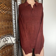 Dockers Mens Size XL Sweater Burgundy Red Button Collar Pullover Lightweight