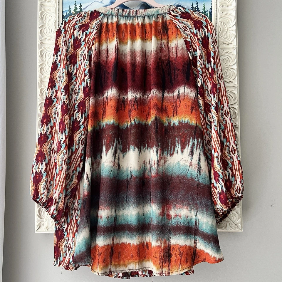 Vestido Top Granero Mujer 2x Abstracto Suroeste Geométrico Mangas Globo Foto 2 de 4