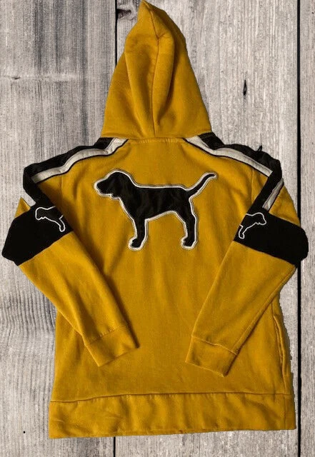 Victoria Secret ROSA Campus Sherpa Sudadera con Capucha Mujer Pequeña Amarilla y Negra Perro 1/4 Cremallera Foto 2 de 4