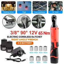 12V Electric Cordless Ratchet 3/8"Right Angle Wrench Impact Power Tool 2 Battery