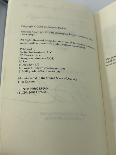 Eragon Auto/Message by Christopher Paolini 1st True Self Published Edition - Picture 8 of 9