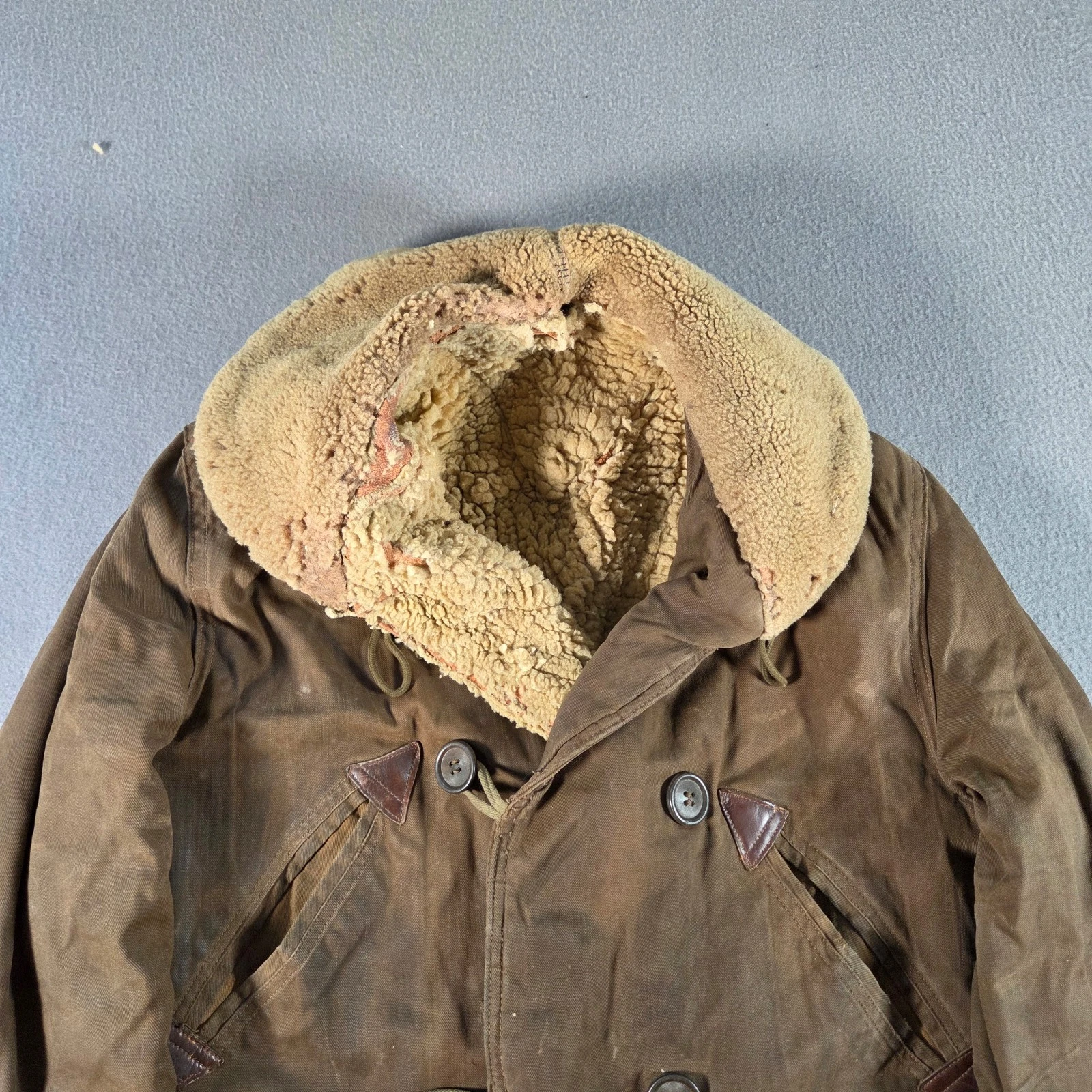 Vintage Barnstormer Coat Mens Small Brown Moleskin Shearling Lined Leather Trim image 7