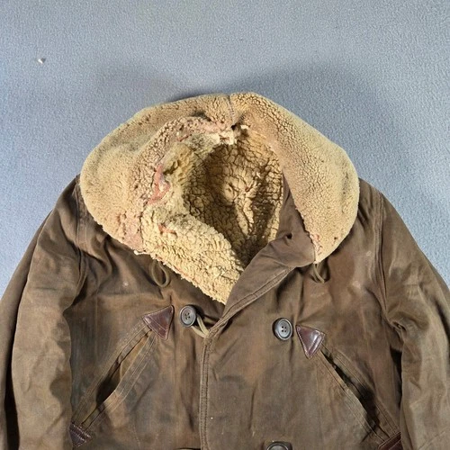 Vintage Barnstormer Coat Mens Small Brown Moleskin Shearling Lined Leather Trim image 7