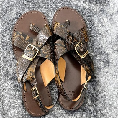 Sezane Les Souliers Judith Sandals Womens 9 Snake Embossed Leather Summer Flats