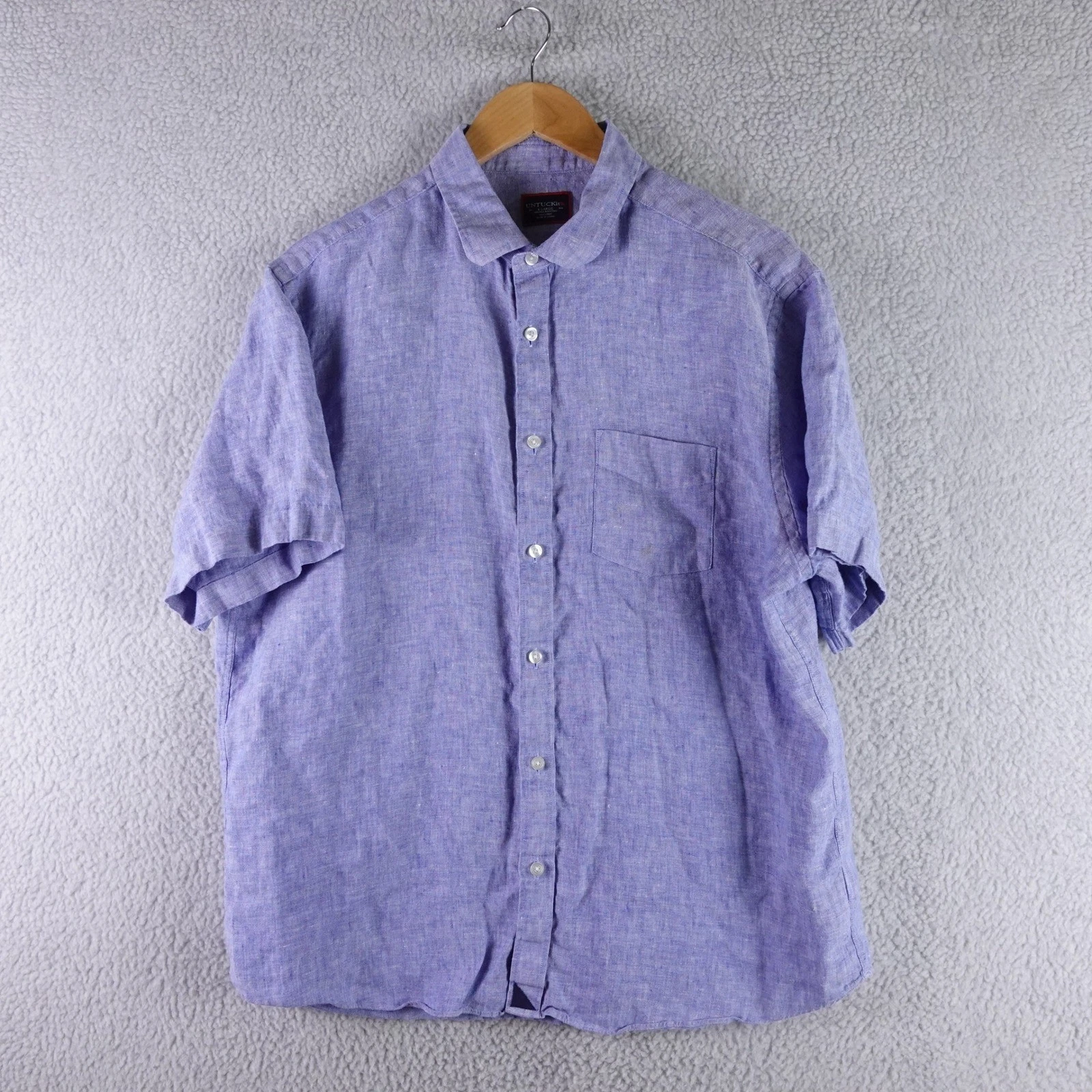 UNTUCKit Mens XL Blue 100% Linen Short Sleeve Button Down Shirt Wrinkle Free