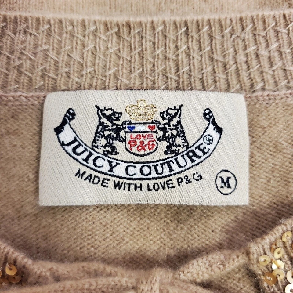 Женский кашемировый свитер Juicy Couture с блестками отделка размер M желтовато-коричневый нейтральный роскошный мягкий - Изображение 4 из 4