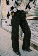 Free People We The Free Tinsley Baggy High Rise Straight Leg Black Jeans NWT 25