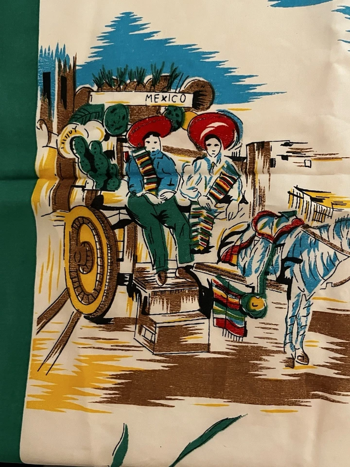 De Colección MÉXICO Lg Novedad Estampado Recuerdo Bufanda Vibrante 32” Envoltura Rockabilly Verano Foto 4 de 4