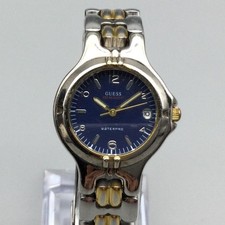 Vintage Guess Waterpro Womens Watch 26mm Blue Dial Two Tone Date New Battery 7""