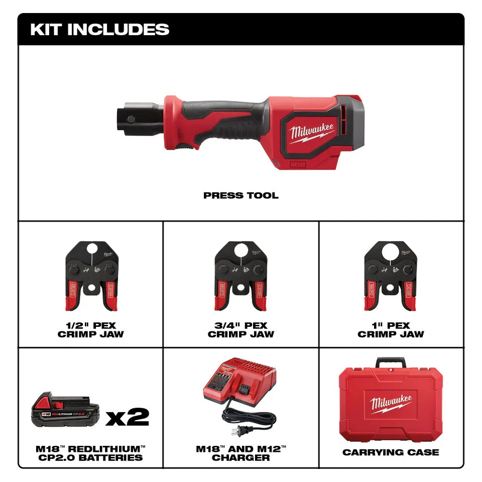 Milwaukee 2674-22C M18 18V Short Throw Press Tool Kit w/ PEX Crimp Jaws - Image 2 of 4