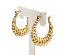 14K Gold Hoop Earrings, 1-1/8" Long x 7/8" Wide