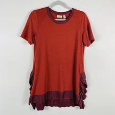 LOGO Lounge Lori Goldstein Sz Small French Terry Top with Rib Ruffle Detail Red