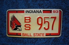 1993 Indiana BASEBALL License Plate BALL STATE University