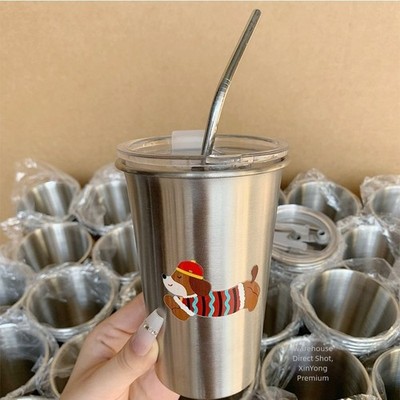 Edelstahl Strohhalm Becher Auslaufsicher Deckel Tragbar f��r Hei?e Kalte Getr?