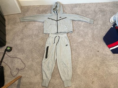 NIKE Women s Tech Fleece Grey Tracksuit Cropped Hoodie Size Md Pants XS