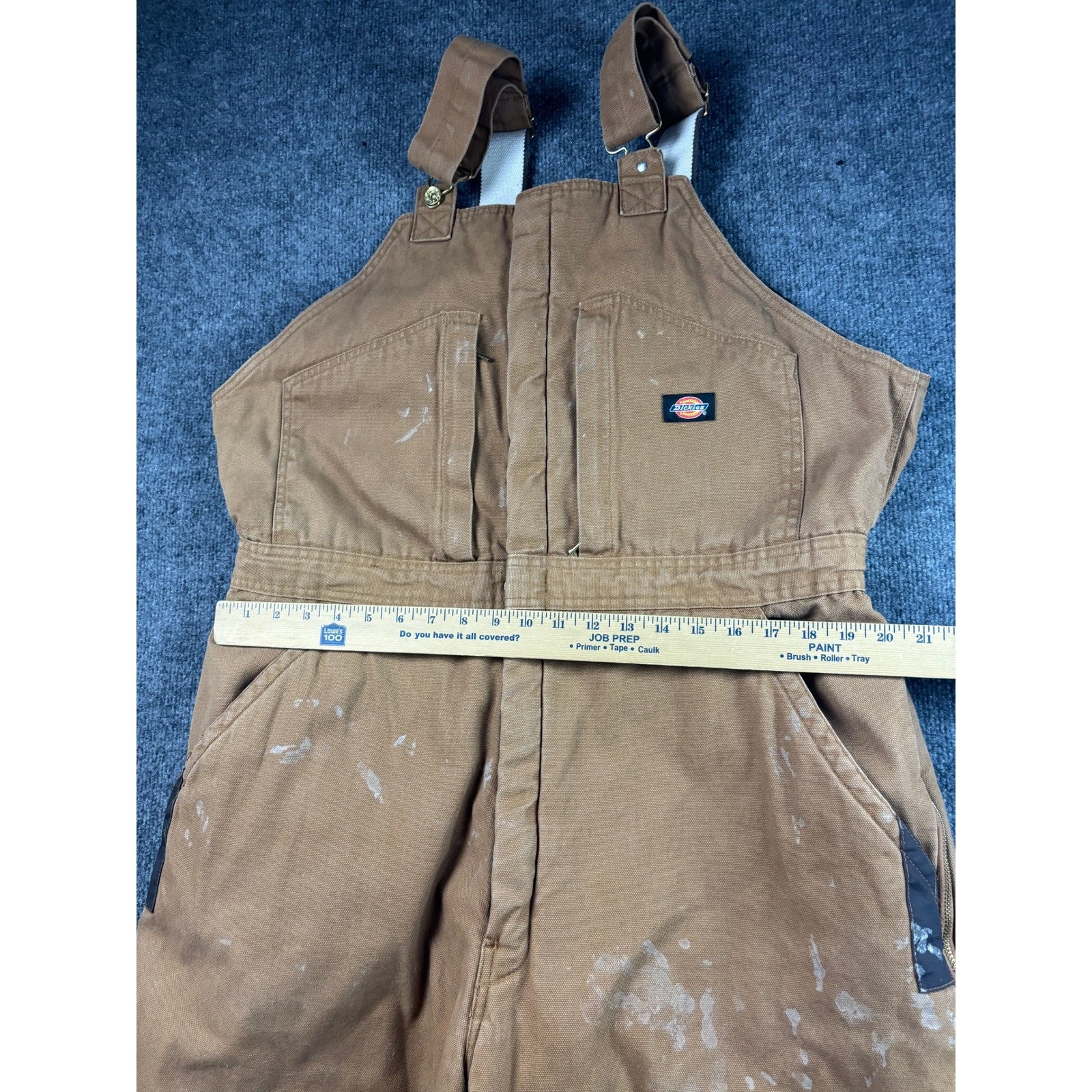 Dickies Duck Canvas Bib Overalls Mens XL Brown Lined Double Knee Workwear image 4