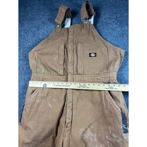 Dickies Duck Canvas Bib Overalls Mens XL Brown Lined Double Knee Workwear image 4