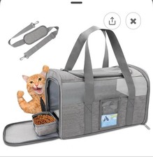 Gray Soft-Sided Pet Carrier Tote w/ Bowl Mesh, Sherpa Pad, 17x11x11, Airline