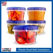 Plastic Food Deli Containers With Twist Top Lids - (16 Oz) [5 Pack] Food Storage