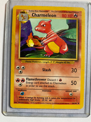 RARE Charmeleon + FREE Pokemon Card excellent Condition 1995 24/102 1ST  EDITION!