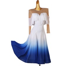 NEW Latin Ballroom Dance Dress Modern Salsa Waltz Standard Long Dress F679 White